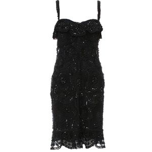 Naeem Khan Navy Lace Beaded Scalloped Dress